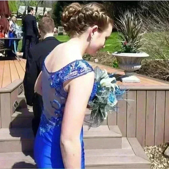 Navy Blue Beaded Alyce Paris Prom Dress - Picture 7 of 9